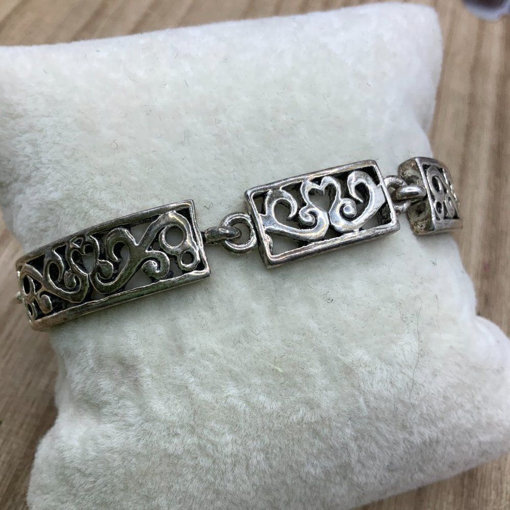 Premier Designs Heart Filigree Panel Link Silver Tone Bracelet